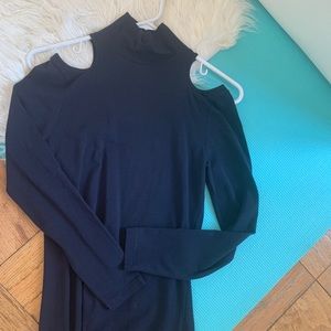 Cold shoulder mock neck jersey dress